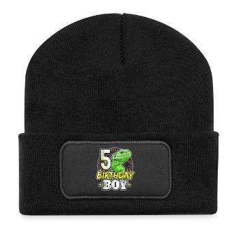 Dino 5e anniversaire garçon - Beanie recyclé à patch - noir - Devant