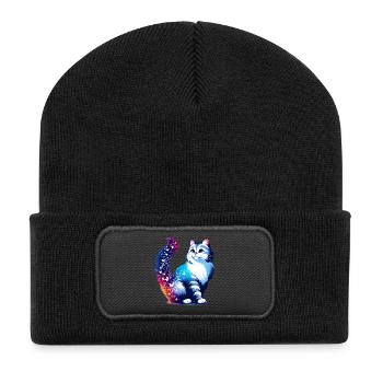 Katze - Recycelte Patch Beanie - Schwarz - Vorne