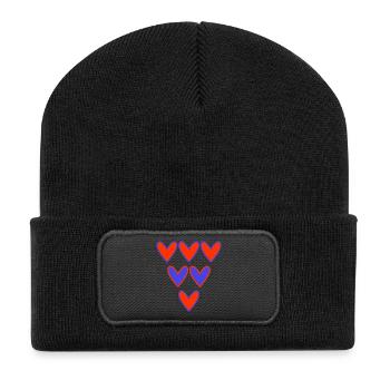 HERZ. PAPA. MAMA. Junggesellinnenabschied. BEBE. KIND. HERZ. FEST - Recycelte Patch Beanie - Schwarz - Vorne