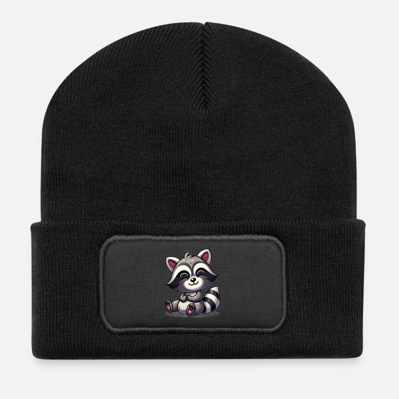 Verspieltes Waschbär-Design für Kinder - Recycelte Patch Beanie - Schwarz