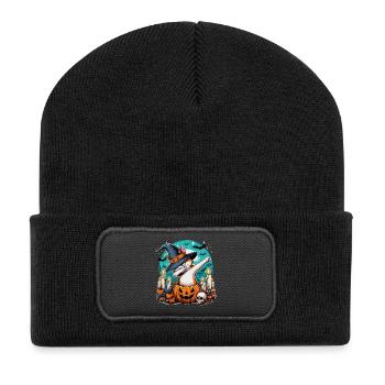 Halloween Cat Dab Witch Hat for Cat Lovers - Recycled Patch Beanie - black - Front