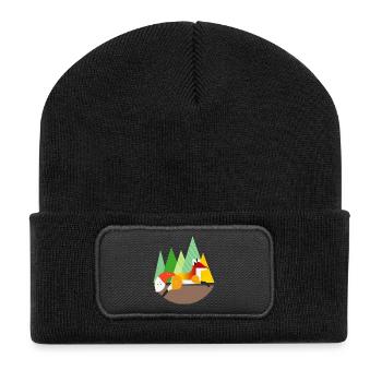 Fuchs Motiv – Ruhe und Natur im geometrischen Stil - Recycelte Patch Beanie - Schwarz - Vorne
