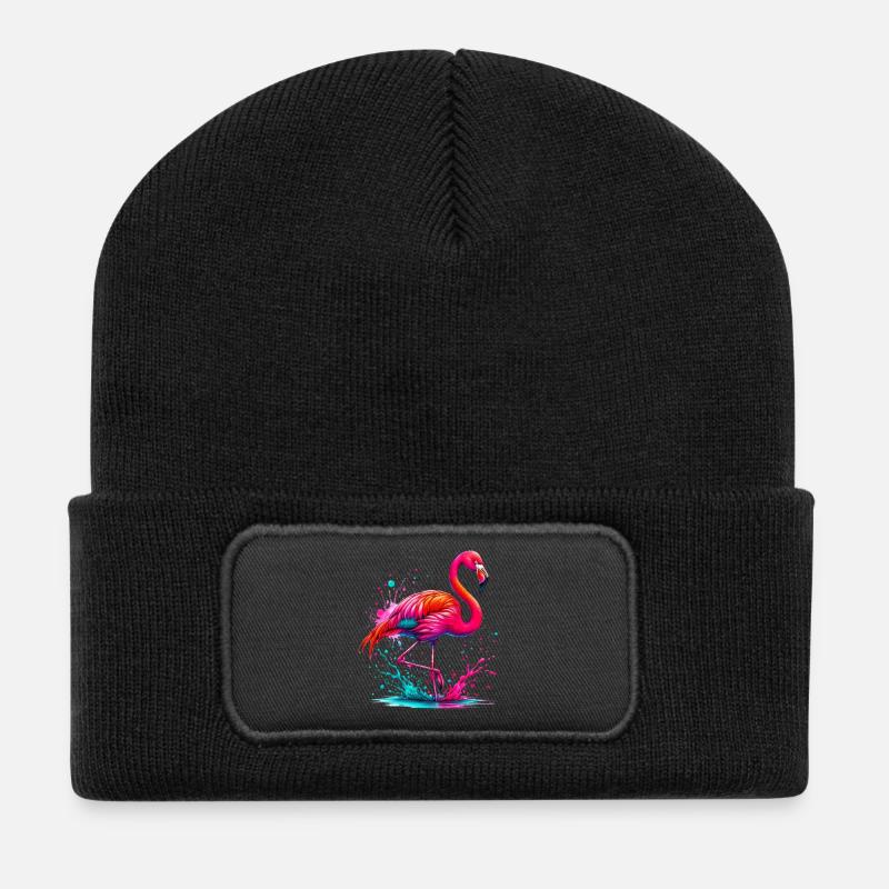Flamingo - Recycelte Patch Beanie - Schwarz