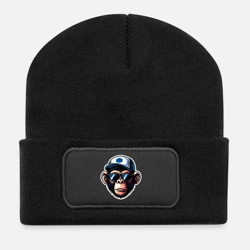 Affe Brille Cap - Recycelte Patch Beanie - Schwarz