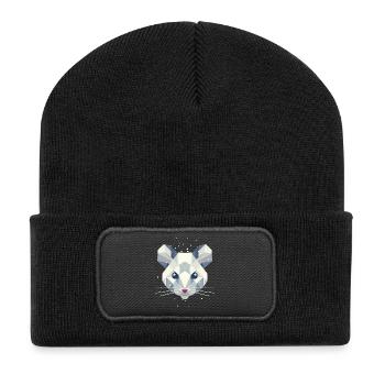 Geometric Snow Mouse – Winter Animal Portrait - Recycled Patch Beanie - black - Front