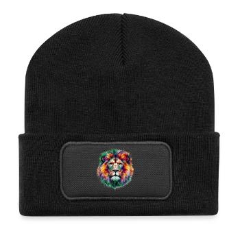 Löwe - Recycelte Patch Beanie - Schwarz - Vorne