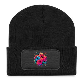 Hibiscus Flowers - Recycled Patch Beanie - black - Front
