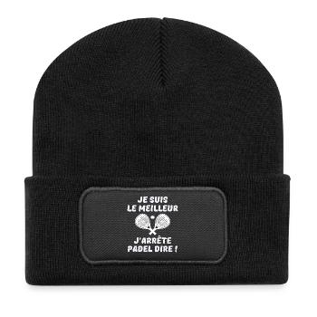 Padel, Padelschläger, Padel-Fan - Recycelte Patch Beanie - Schwarz - Vorne