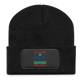 Life is Short, Play Pickleball - Recycled Patch Beanie - black - Front