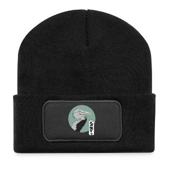 Grauer Kranich im Manga-Style - Recycelte Patch Beanie - Schwarz - Vorne
