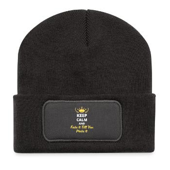 “Keep Calm and Fake It Till You Make It” - Beanie recyclé à patch - charbon - Devant
