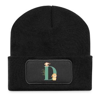 Letter d green jungle animals - Recycled Patch Beanie - black - Front