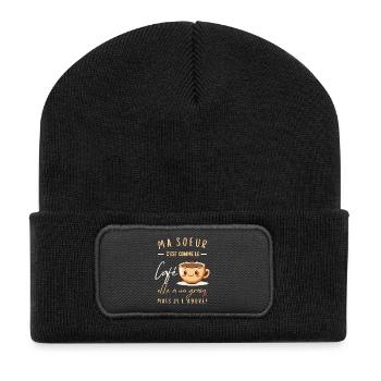 Ma sœur et Café : grain d’amour - Beanie recyclé à patch - noir - Devant