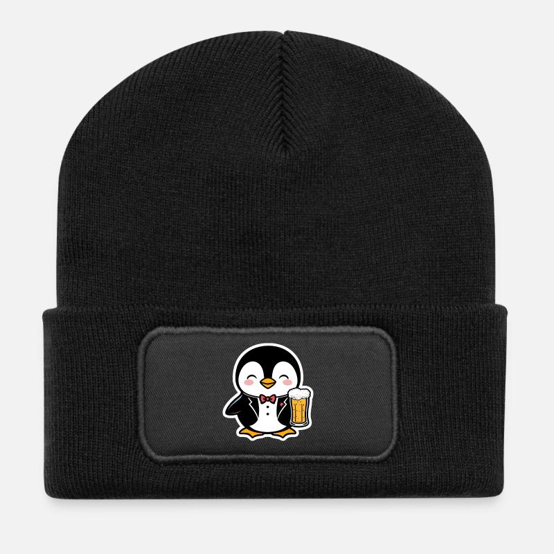 Pingouin avec de la bière en costume et cravate bande dessinée - Beanie recyclé à patch - noir