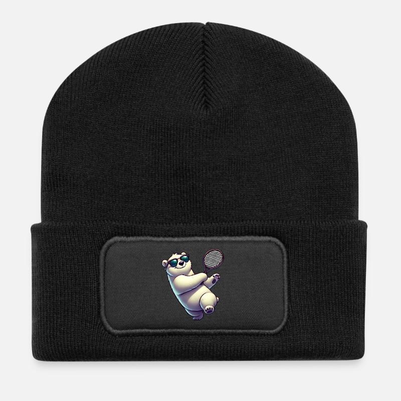 Eisbär Tennisspieler Nordpool Cartoon - Recycelte Patch Beanie - Schwarz