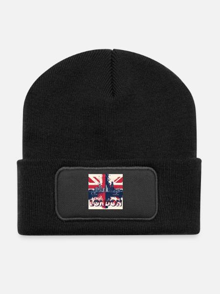 London Skyline Union Jack Splash - Recycelte Patch Beanie - Schwarz