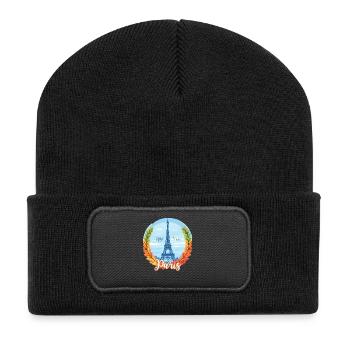 Paris Skyline with Laurel Frame - Recycled Patch Beanie - black - Front