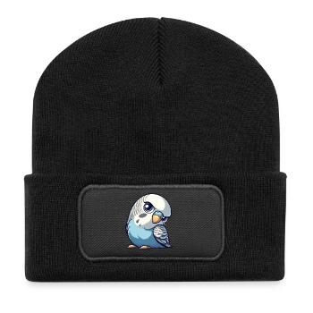 Mignon Perruche Dessin animé Oiseaux Fidèle Sceptique - Beanie recyclé à patch - noir - Devant