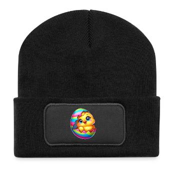 Cute Easter Egg Chick Chicken Cartoon Colorful - Recycled Patch Beanie - black - Front