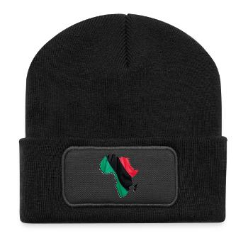 Pan Afrika Flagge in der Afrika Landkarte - Recycelte Patch Beanie - Schwarz - Vorne