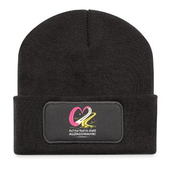Achterbahn statt Alltagswahn - Recycelte Patch Beanie - Dunkelgrau - Vorne