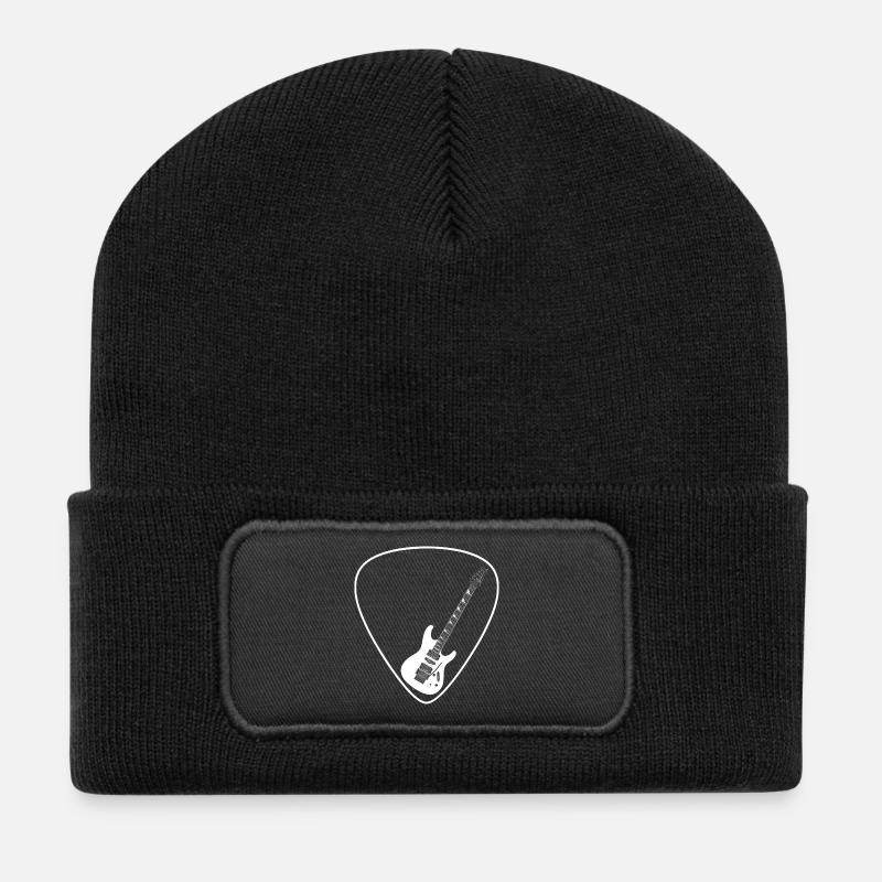 Electric guitar (Strat shape) for dark backgrounds - Recycled Patch Beanie - black