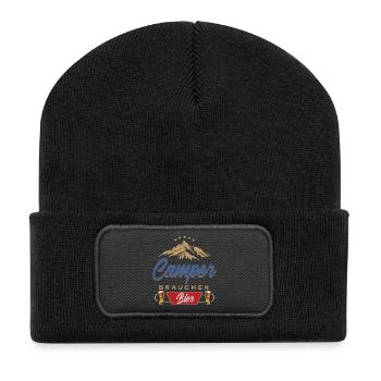 Camper brauchen Bier Campen - Recycelte Patch Beanie - Schwarz - Vorne