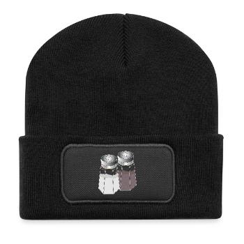 Klassisches Salz & Pfeffer Duo – Stilvolle Würze - Recycelte Patch Beanie - Schwarz - Vorne