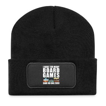 Too many board games funny saying - Recycled Patch Beanie - black - Front