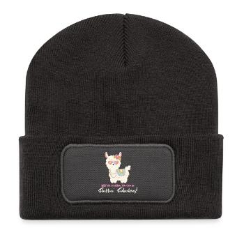 Süßes Alpaka mit Sonnenbrille und lustigem Spruch - Recycelte Patch Beanie - Dunkelgrau - Vorne