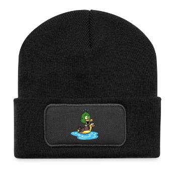 Die Ente, die schwimmen lernt - Recycelte Patch Beanie - Schwarz - Vorne