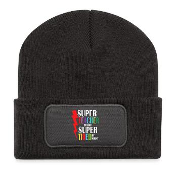 Super Teacher By Day Super Tired By Night - Recycled Patch Beanie - dark grey - Front