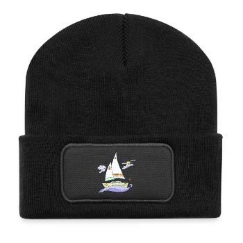 Segelboot - Recycelte Patch Beanie - Schwarz - Vorne