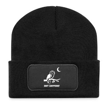 eule shit happens - Recycelte Patch Beanie - Schwarz - Vorne
