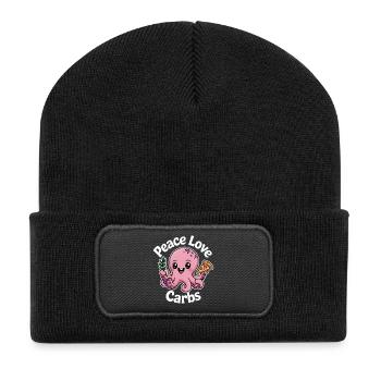 Cute Octopus with Peace Sign and Pizza - Recycled Patch Beanie - black - Front