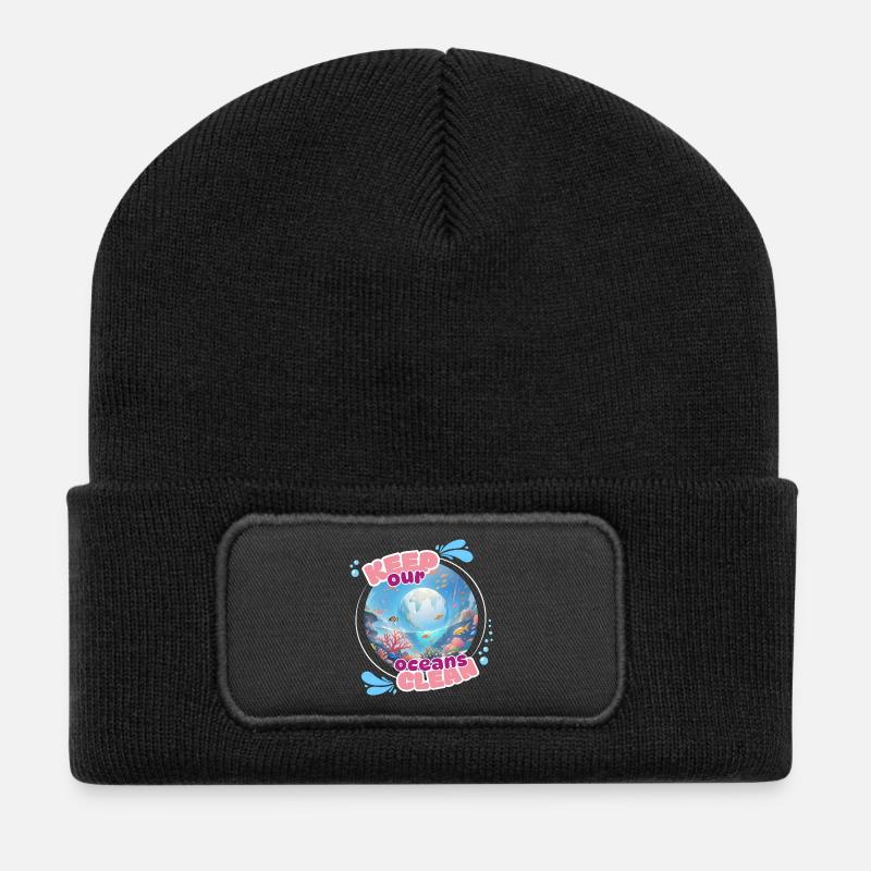 Halten Sie den Ozean sauber - Recycelte Patch Beanie - Schwarz