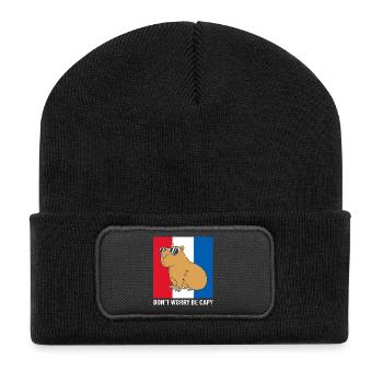 Dont Worry Be Cappy Capybara - Recycelte Patch Beanie - Schwarz - Vorne