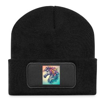 Pferd - Recycelte Patch Beanie - Schwarz - Vorne
