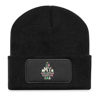 Weihnachten Spruch In My Christmas Shopping Era - Recycelte Patch Beanie - Schwarz - Vorne