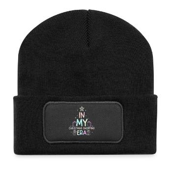 Weihnachten Spruch In My Christmas Shopping Era - Recycelte Patch Beanie - Schwarz - Vorne