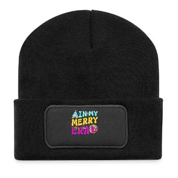Weihnachten Xmas Spruch Winter In My Merry Era - Recycelte Patch Beanie - Schwarz - Vorne