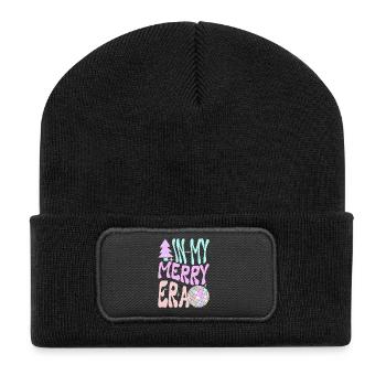 Weihnachten Xmas Spruch Winter In My Merry Era - Recycelte Patch Beanie - Schwarz - Vorne