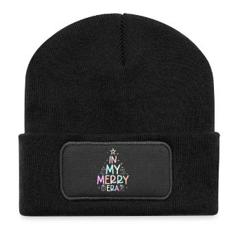 Weihnachten Xmas Spruch Winter In My Merry Era - Recycelte Patch Beanie - Schwarz - Vorne