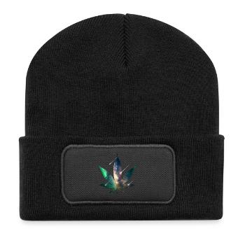 Galaxy Hanfblatt - Cannabis - Weed - Recycelte Patch Beanie - Schwarz - Vorne