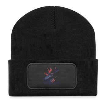 Abstrakter Hirsch mit Geweih Trachtenshirt - Recycelte Patch Beanie - Schwarz - Vorne