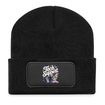 Support technique amusant, chat mignon, informatique ironique - Beanie recyclé à patch - noir - Devant