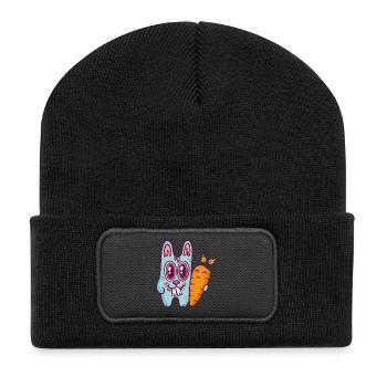 Blue doodle rabbit with carrot - Recycled Patch Beanie - black - Front