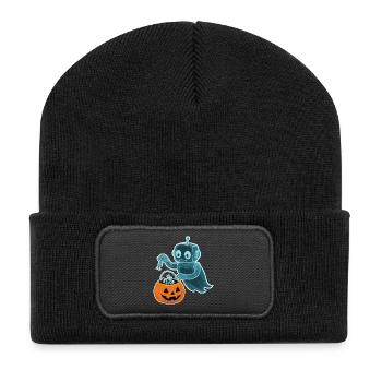 Spooky Minibot with Pumpkin Basket - Recycled Patch Beanie - black - Front