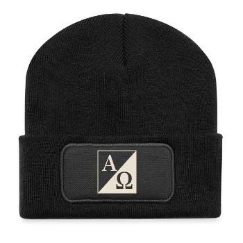 Christlich Alpha und Omega Symbol Glaube - Recycelte Patch Beanie - Schwarz - Vorne
