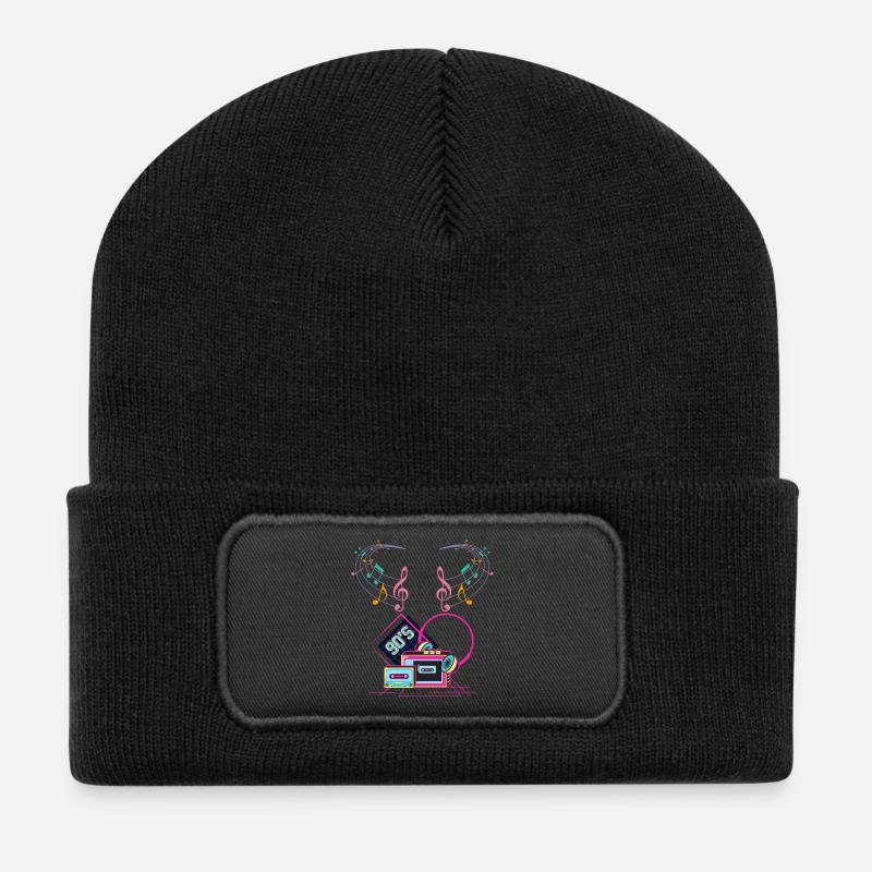 lata_90s Musik - Recycelte Patch Beanie - Schwarz
